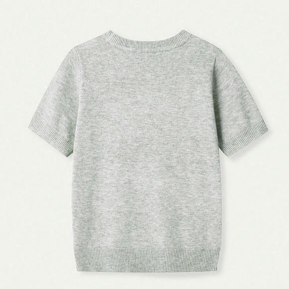 Grey Knit Sweater Top Round Neck Short Sleeve - Picture 8 of 11